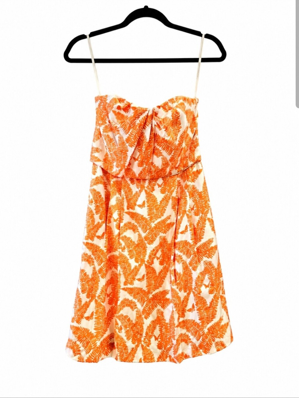 Elizabeth McKay Strapless Orange Fern Print Dress Size 4
